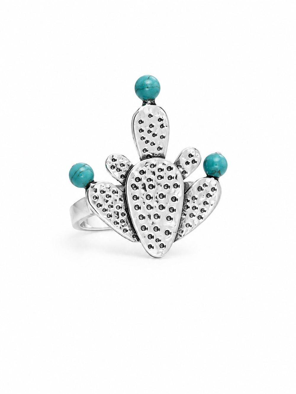 Turquoise Accent Cactus Sterling Silver Ring